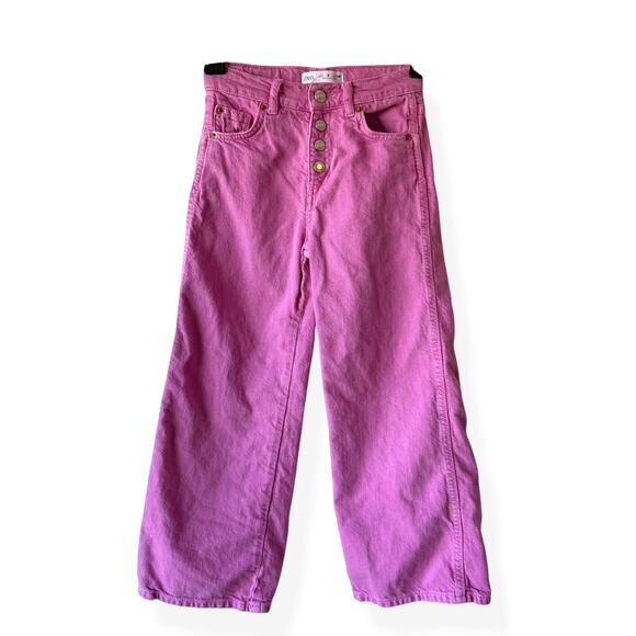 Zara Girls Pink Wide Leg Denim Jeans Pants Size 8 - Picture 1 of 9